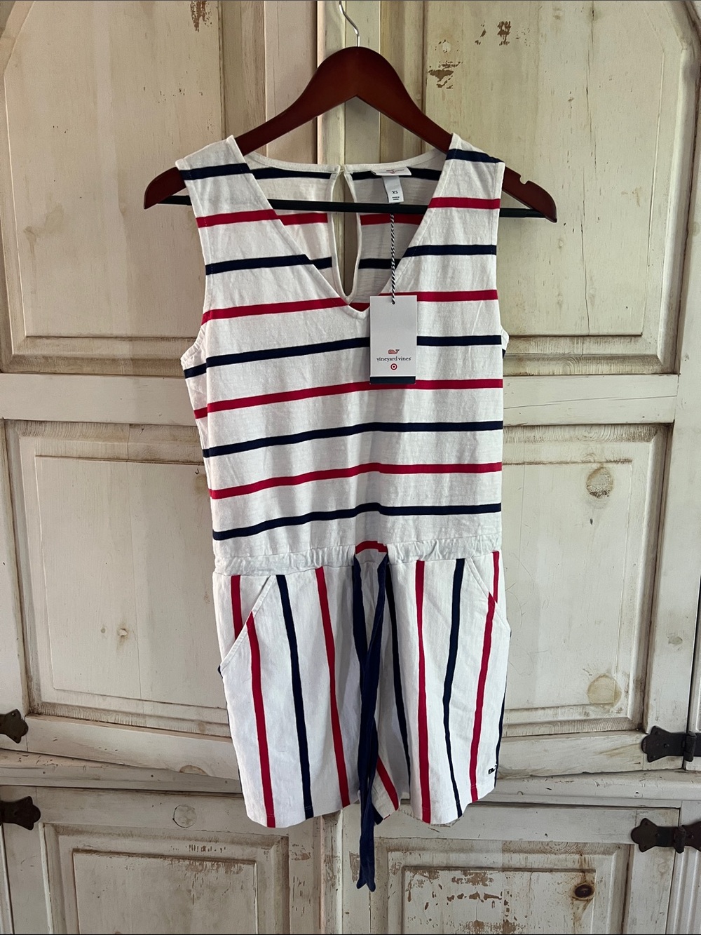 Vineyard Vines for Target White Tank Romper with Navy & Red Stripes NWT size XS